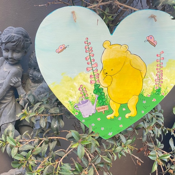 Winnie the Pooh Walking in the Garden Hand Painted Inspired Acrylic on Wood - Picture 5 of 9
